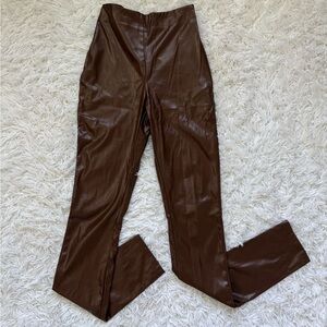 SHEIN Chocolate Brown Faux Leather Straight Leg Pants